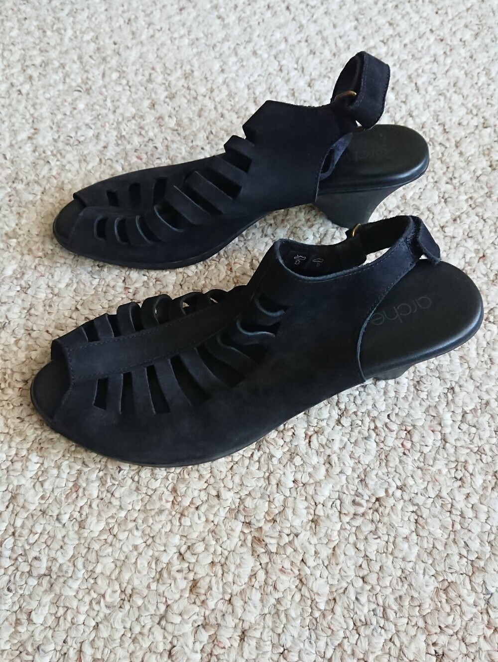 Arche Enexor Cutout Slingback black suede leather Mid-Heel Sandals size 7.5